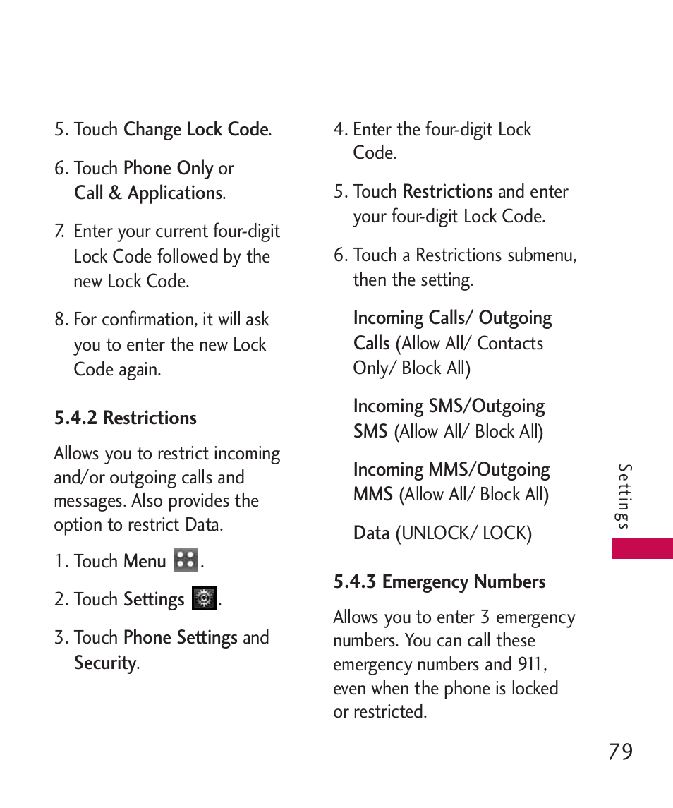 2 restrictions, 3 emergency numbers | LG MN270 User Manual | Page 81 / 273