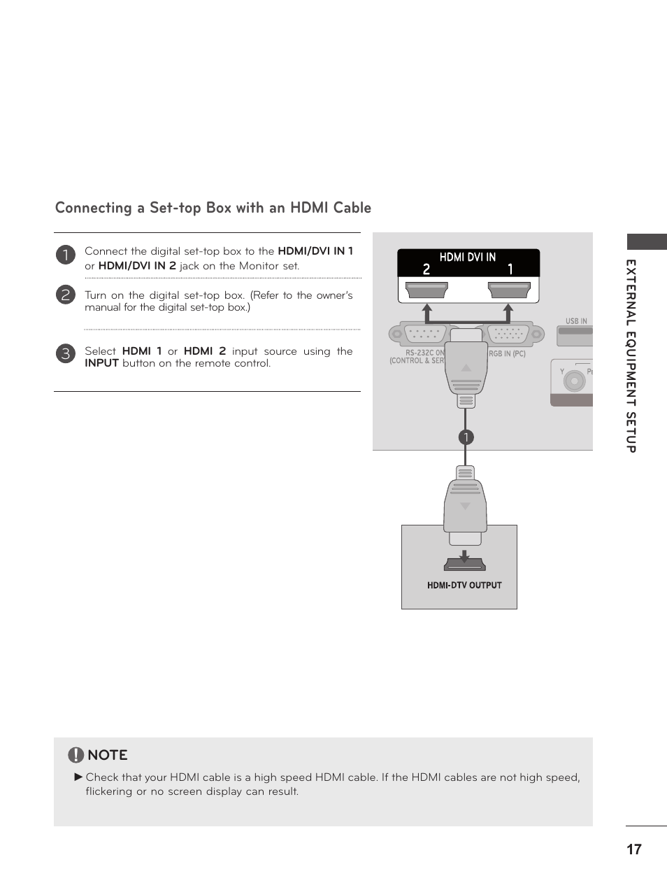 Connecting a set-top box with an hdmi cable | LG M2380D-PU User Manual | Page 17 / 126