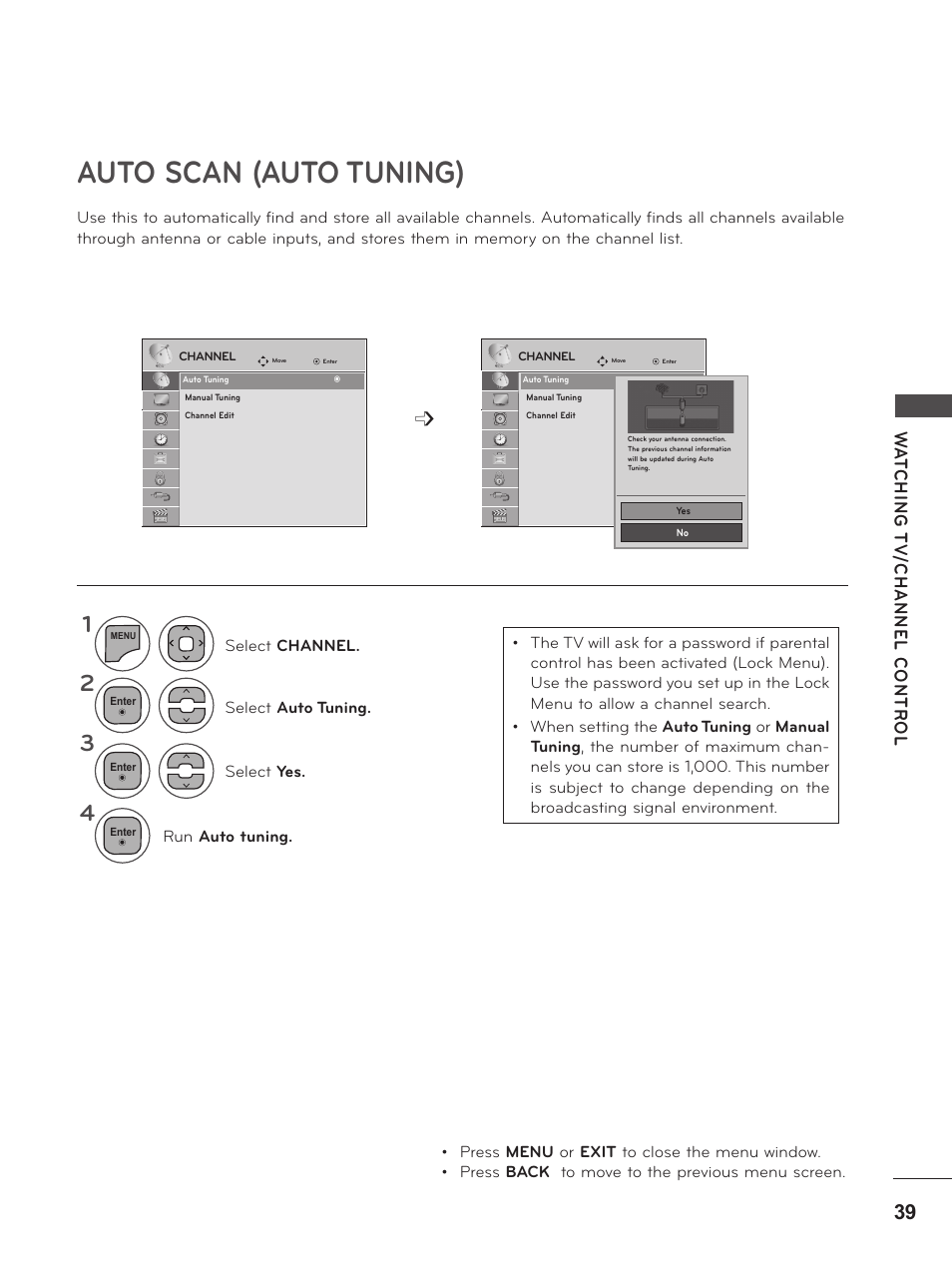 Auto scan (auto tuning) | LG M2380D-PU User Manual | Page 39 / 126