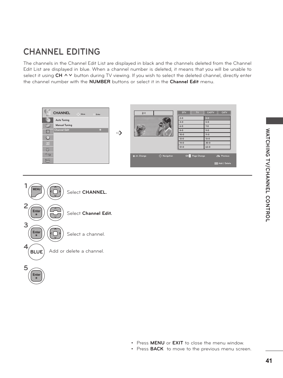 Channel editing | LG M2380D-PU User Manual | Page 41 / 126