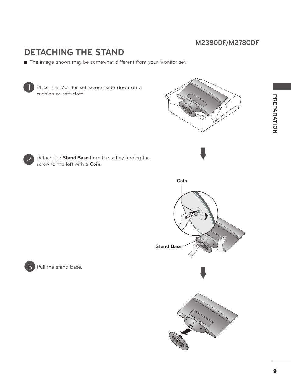M2380df/m2780df, Detaching the stand | LG M2380D-PU User Manual | Page 9 / 126