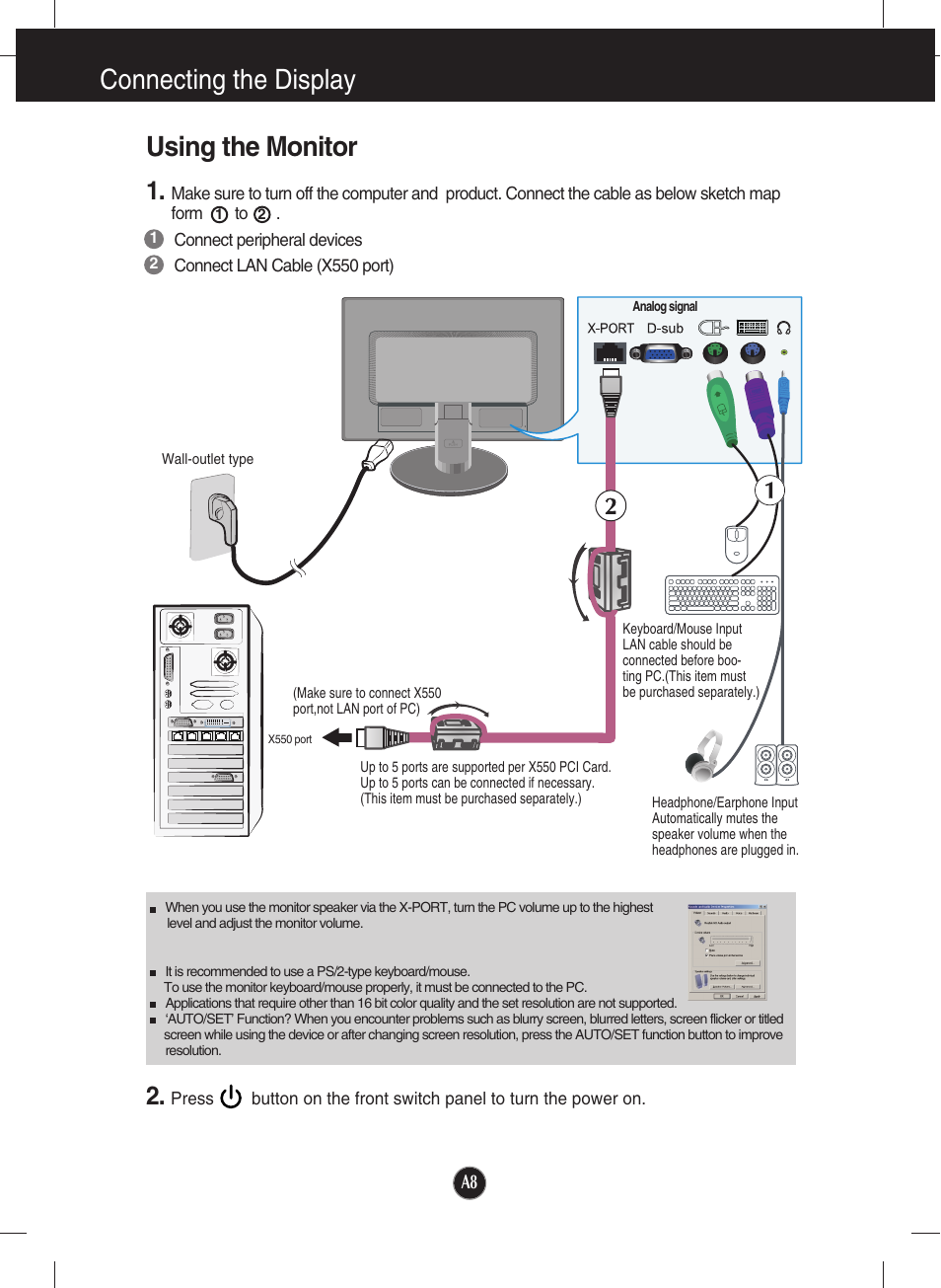 Using the monitor, Connecting the display | LG N1941W-PF User Manual | Page 10 / 29