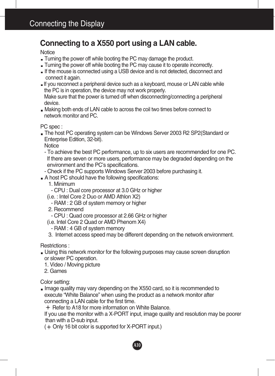 Connecting to a x550 port using a lan cable | LG N1941W-PF User Manual | Page 12 / 29