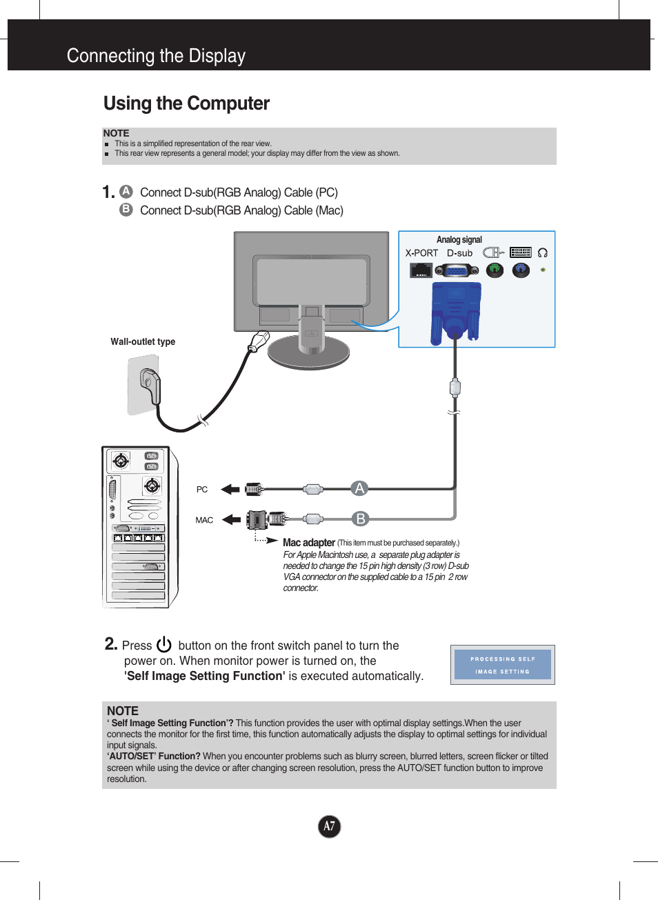 Using the computer, Connecting the display | LG N1941W-PF User Manual | Page 9 / 29