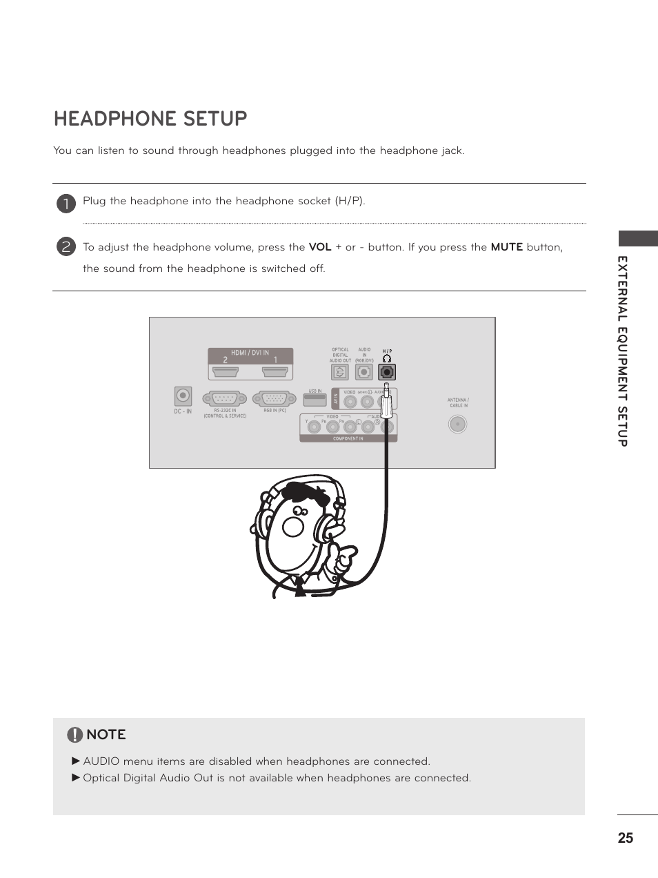 Headphone setup | LG M2280D-PU User Manual | Page 25 / 124