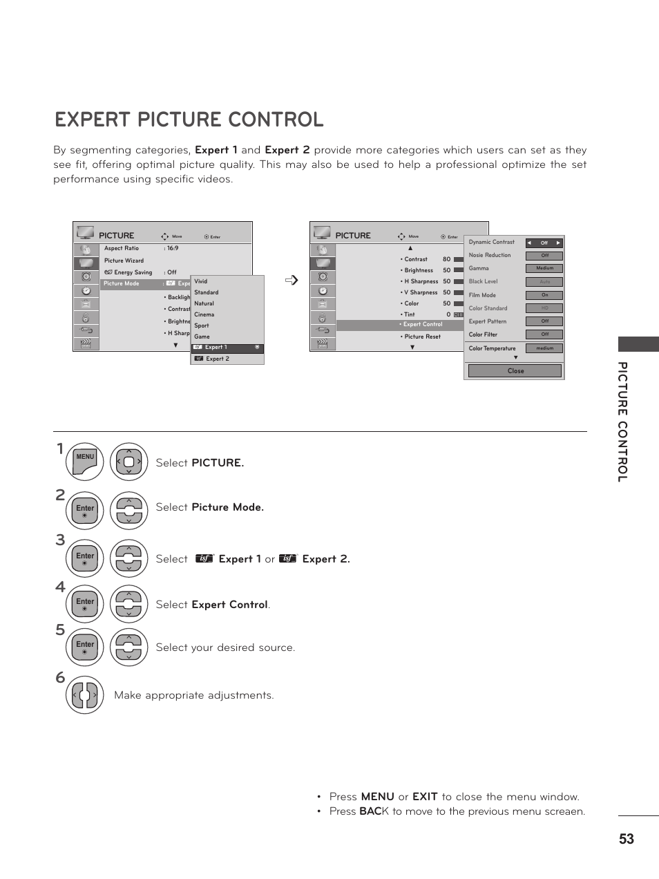 Expert picture control | LG M2280D-PU User Manual | Page 53 / 124