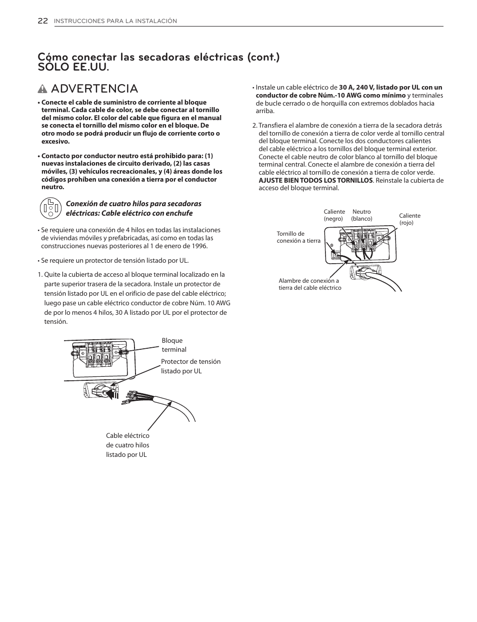 Advertencia | LG DLGX5171V User Manual | Page 64 / 88