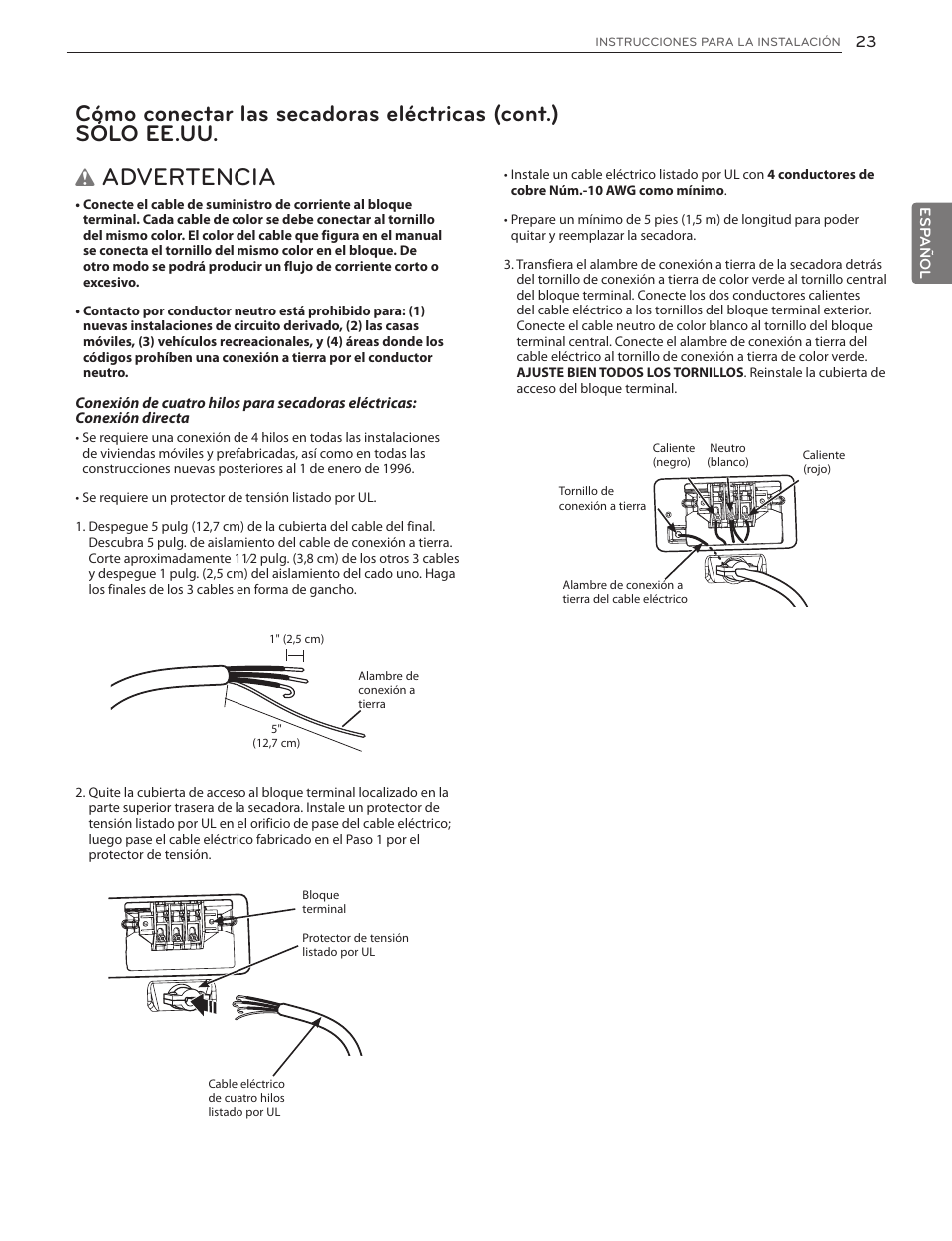 Advertencia | LG DLGX5171V User Manual | Page 65 / 88