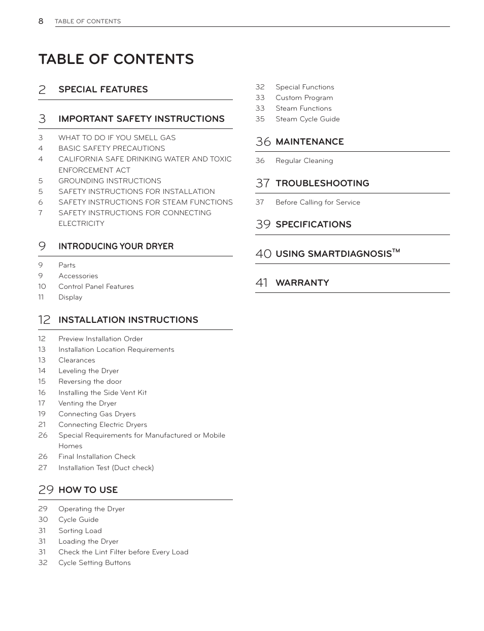 LG DLGX5171V User Manual | Page 8 / 88