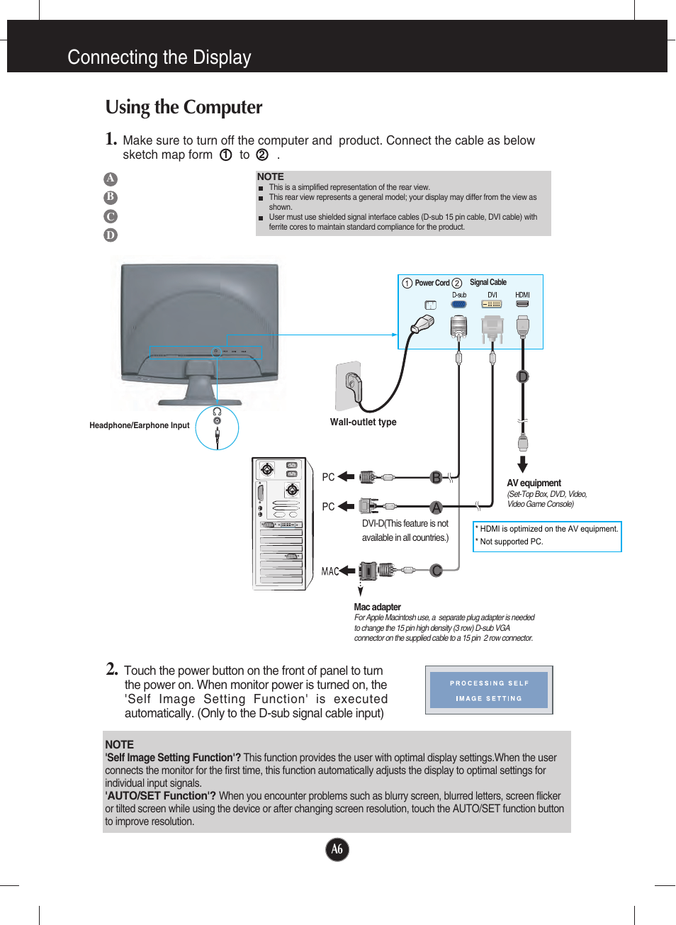 Using the computer, Connecting the display | LG W2753VC-PF User Manual | Page 7 / 27