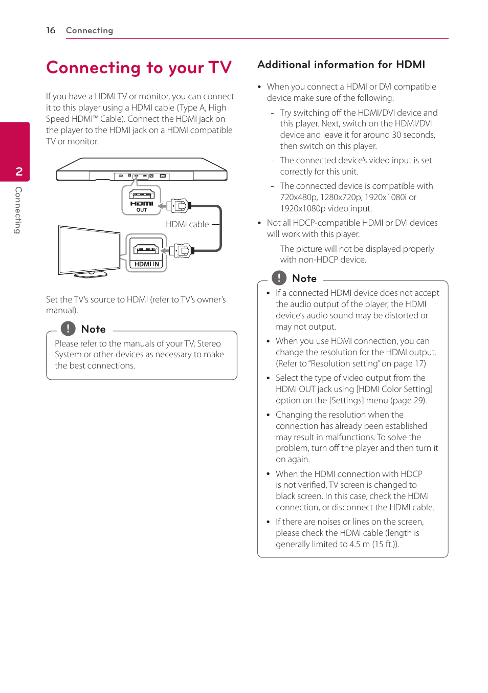 Connecting to your tv | LG LAB540W User Manual | Page 16 / 77