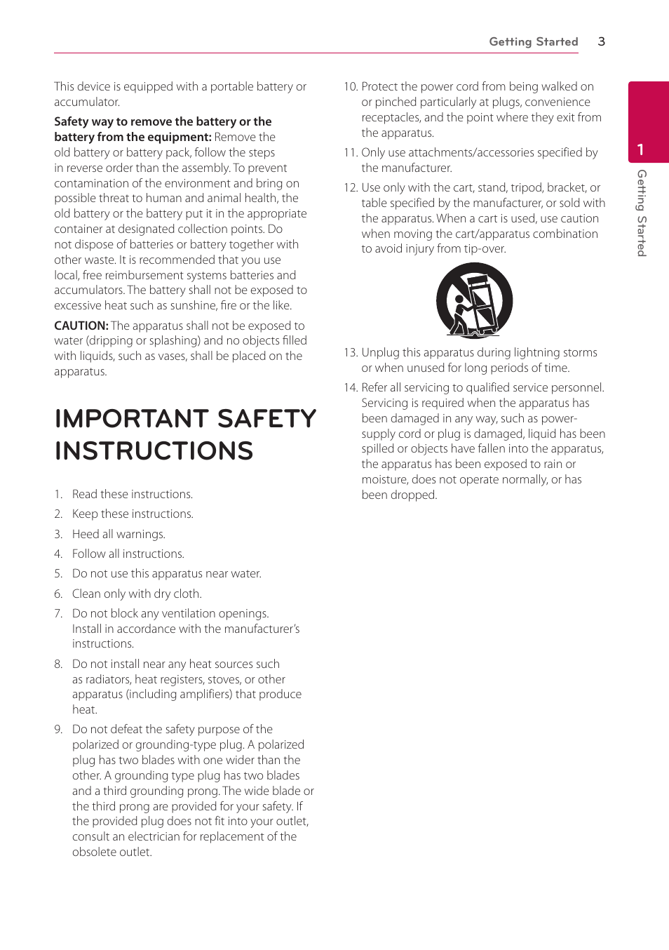 Important safety instructions | LG LAB540W User Manual | Page 3 / 77