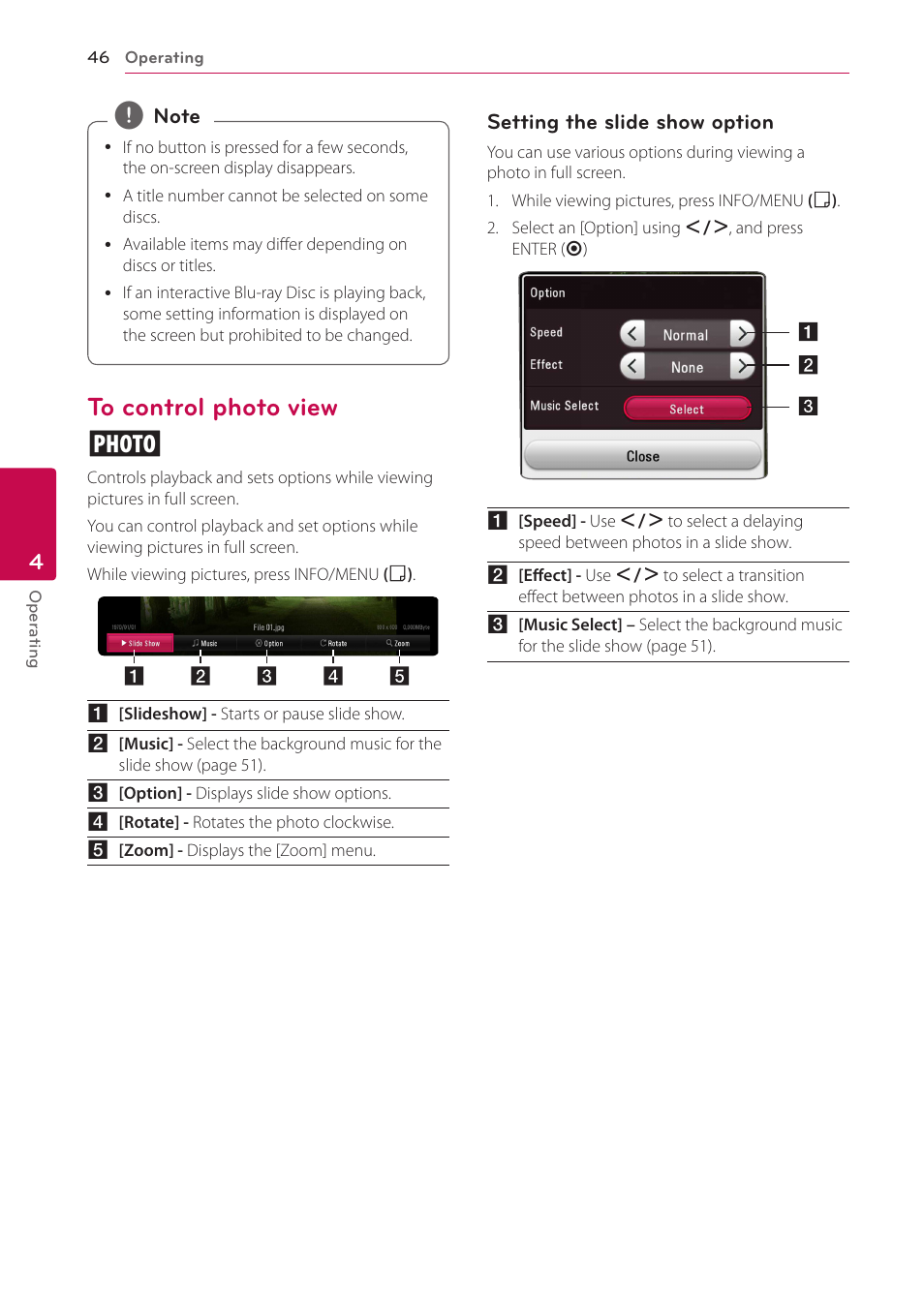 To control photo view, 46 – to control photo view | LG LAB540W User Manual | Page 46 / 77