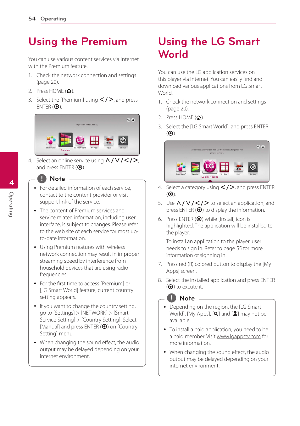 Using the premium, Using the lg smart world, 54 using the premium 54 using the lg smart world | LG LAB540W User Manual | Page 54 / 77