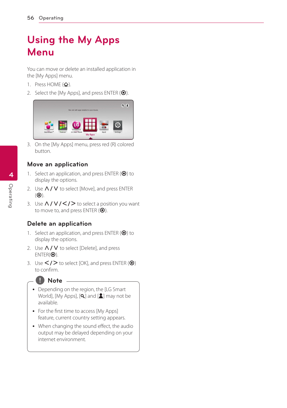 Using the my apps menu, 56 using the my apps menu | LG LAB540W User Manual | Page 56 / 77