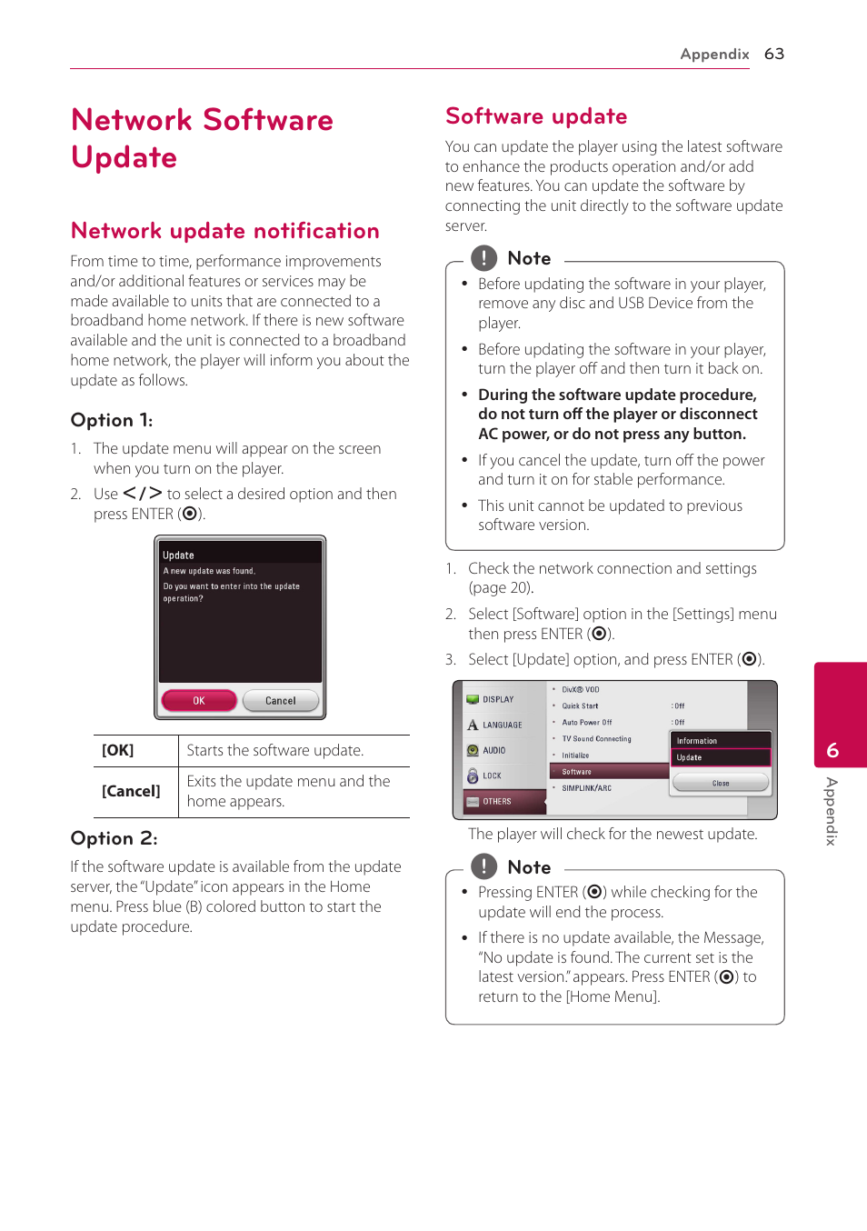 Network software update, Network update notification, Software update | LG LAB540W User Manual | Page 63 / 77