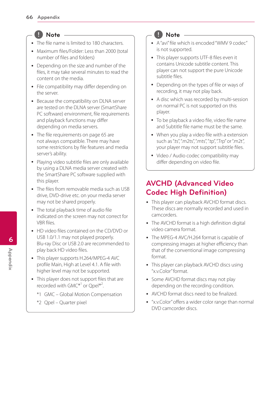 Avchd (advanced video codec high definition), 66 – avchd (advanced video codec high, Definition) | LG LAB540W User Manual | Page 66 / 77