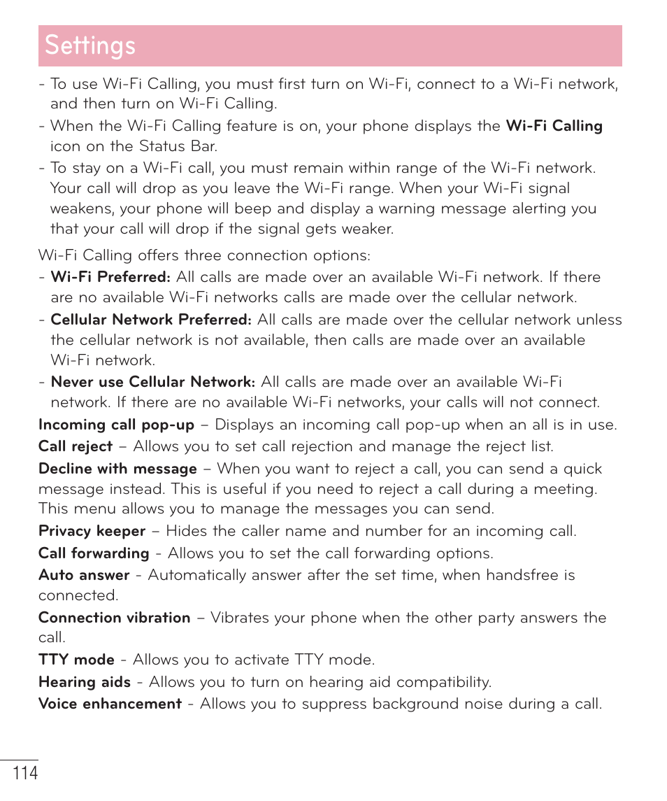 Settings | LG LGD801BK User Manual | Page 116 / 177