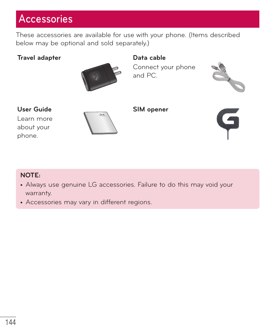 Accessories | LG LGD801BK User Manual | Page 146 / 177