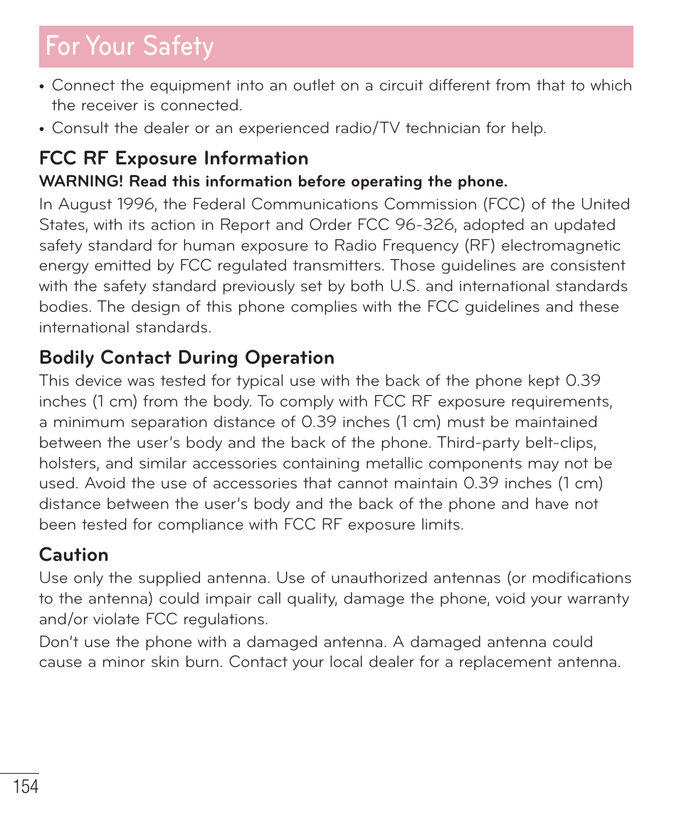For your safety | LG LGD801BK User Manual | Page 156 / 177