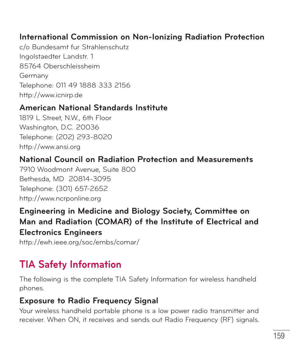 Tia safety information | LG LGD801BK User Manual | Page 161 / 177