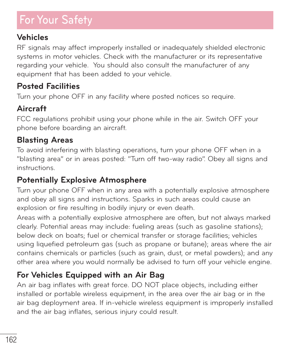 For your safety | LG LGD801BK User Manual | Page 164 / 177