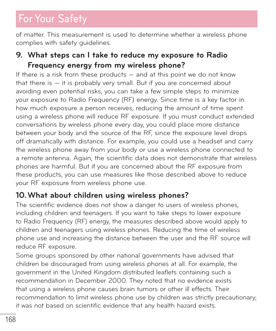 For your safety | LG LGD801BK User Manual | Page 170 / 177