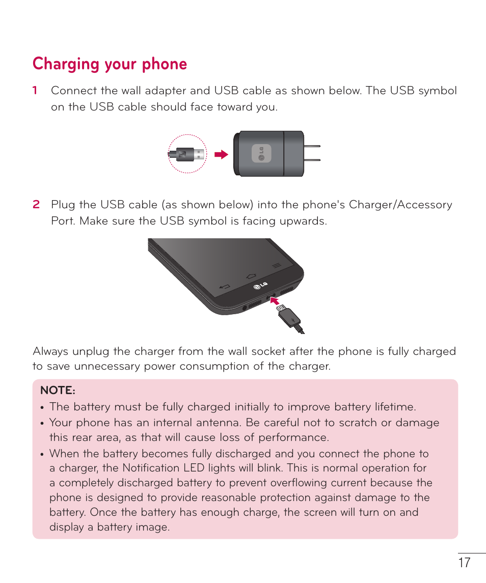 Charging your phone | LG LGD801BK User Manual | Page 19 / 177