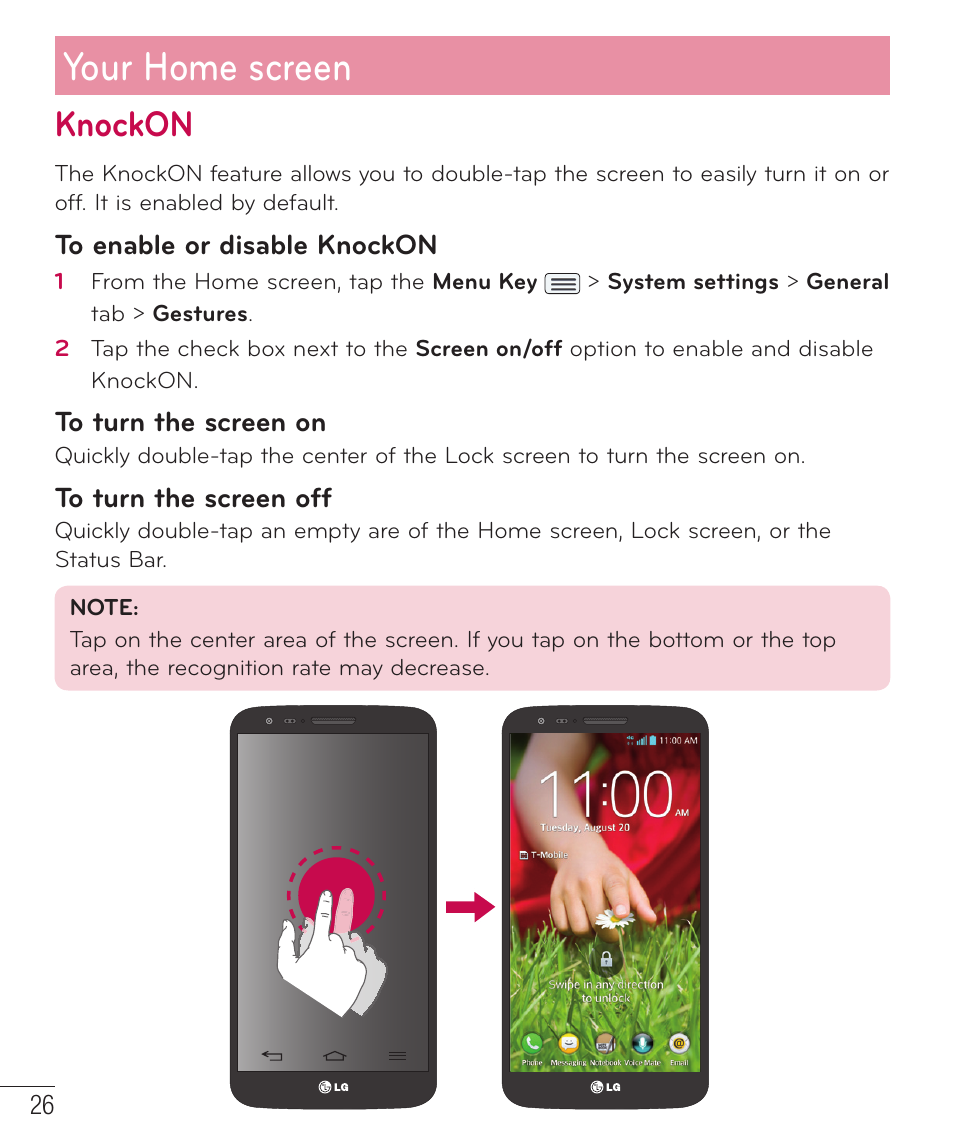 Knockon, Your home screen | LG LGD801BK User Manual | Page 28 / 177