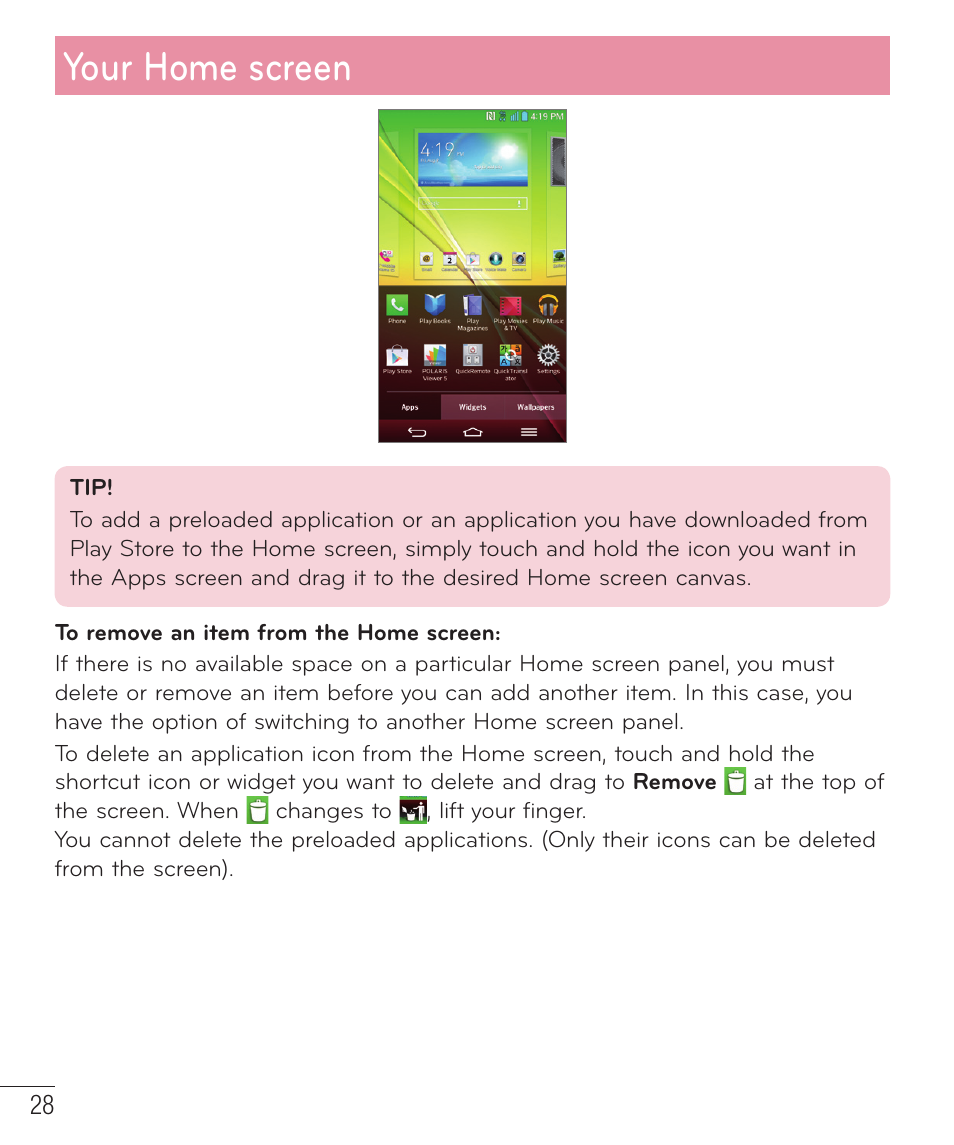 Your home screen | LG LGD801BK User Manual | Page 30 / 177