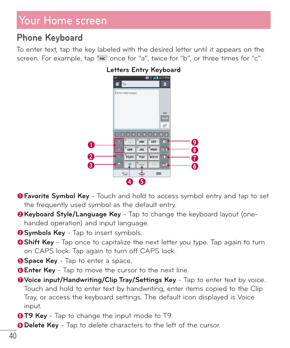 Your home screen, Phone keyboard | LG LGD801BK User Manual | Page 42 / 177