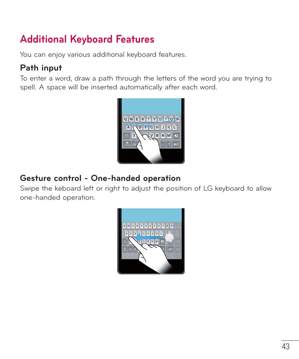 Additional keyboard features | LG LGD801BK User Manual | Page 45 / 177
