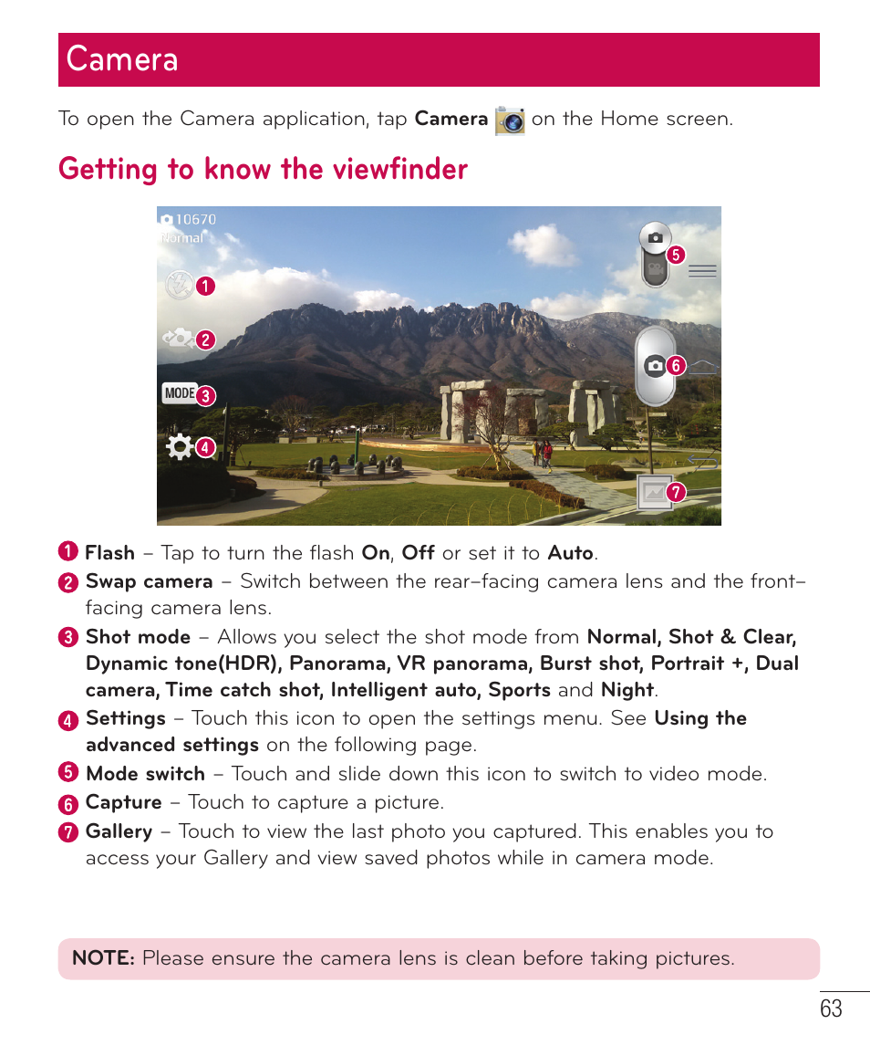 Camera, Getting to know the viewfinder | LG LGD801BK User Manual | Page 65 / 177