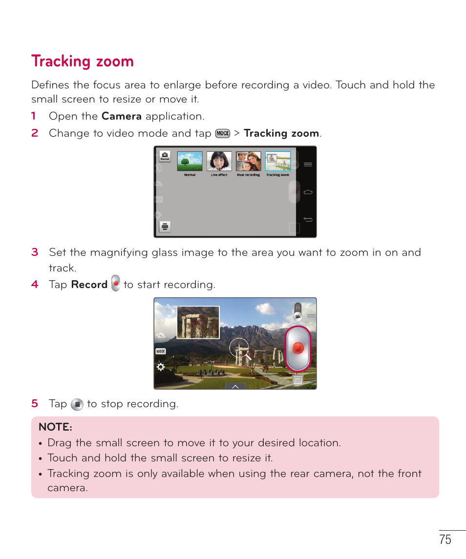 Tracking zoom | LG LGD801BK User Manual | Page 77 / 177