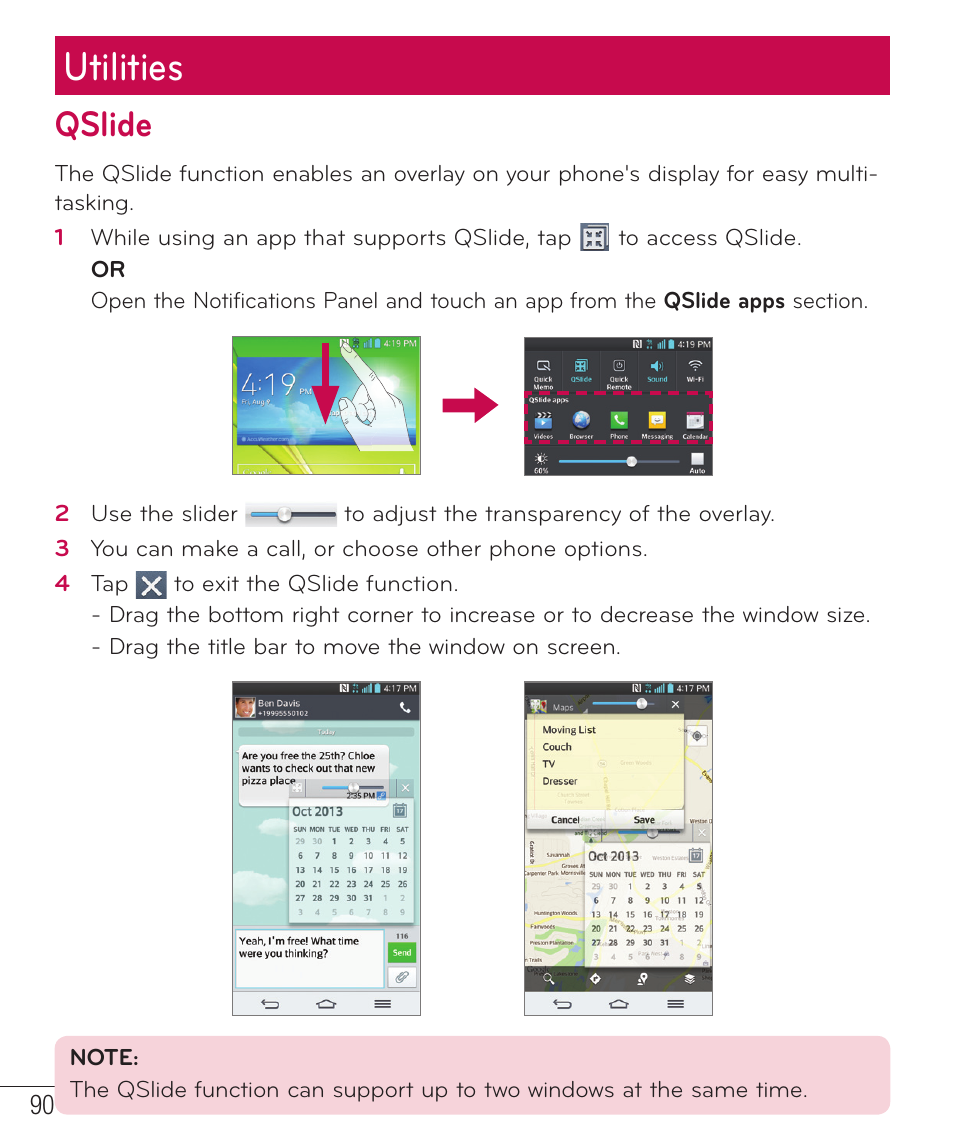Utilities, Qslide | LG LGD801BK User Manual | Page 92 / 177