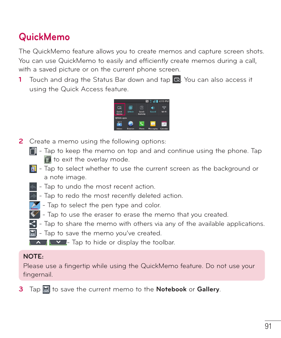 Quickmemo | LG LGD801BK User Manual | Page 93 / 177