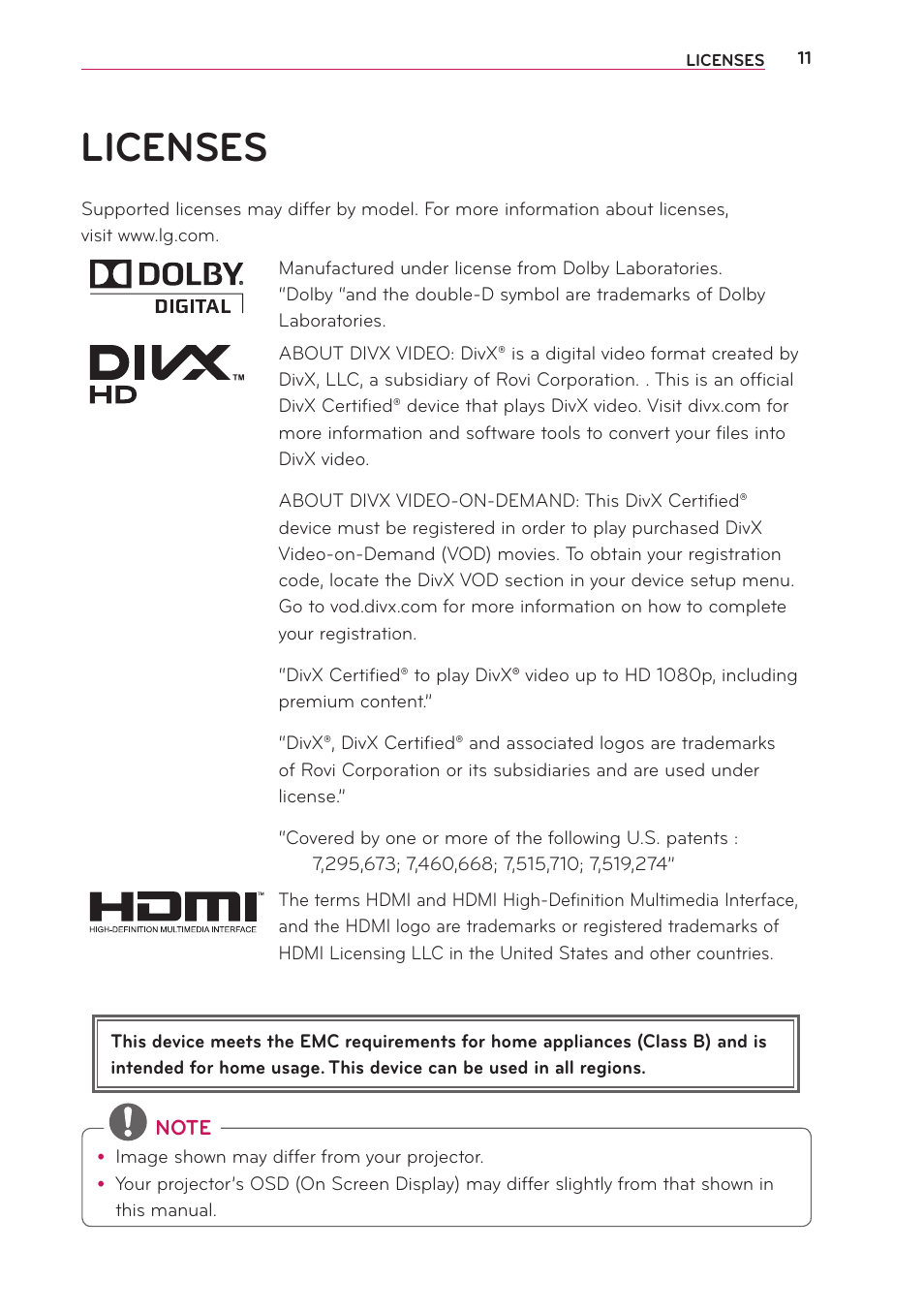 Licenses | LG PG65U User Manual | Page 11 / 68