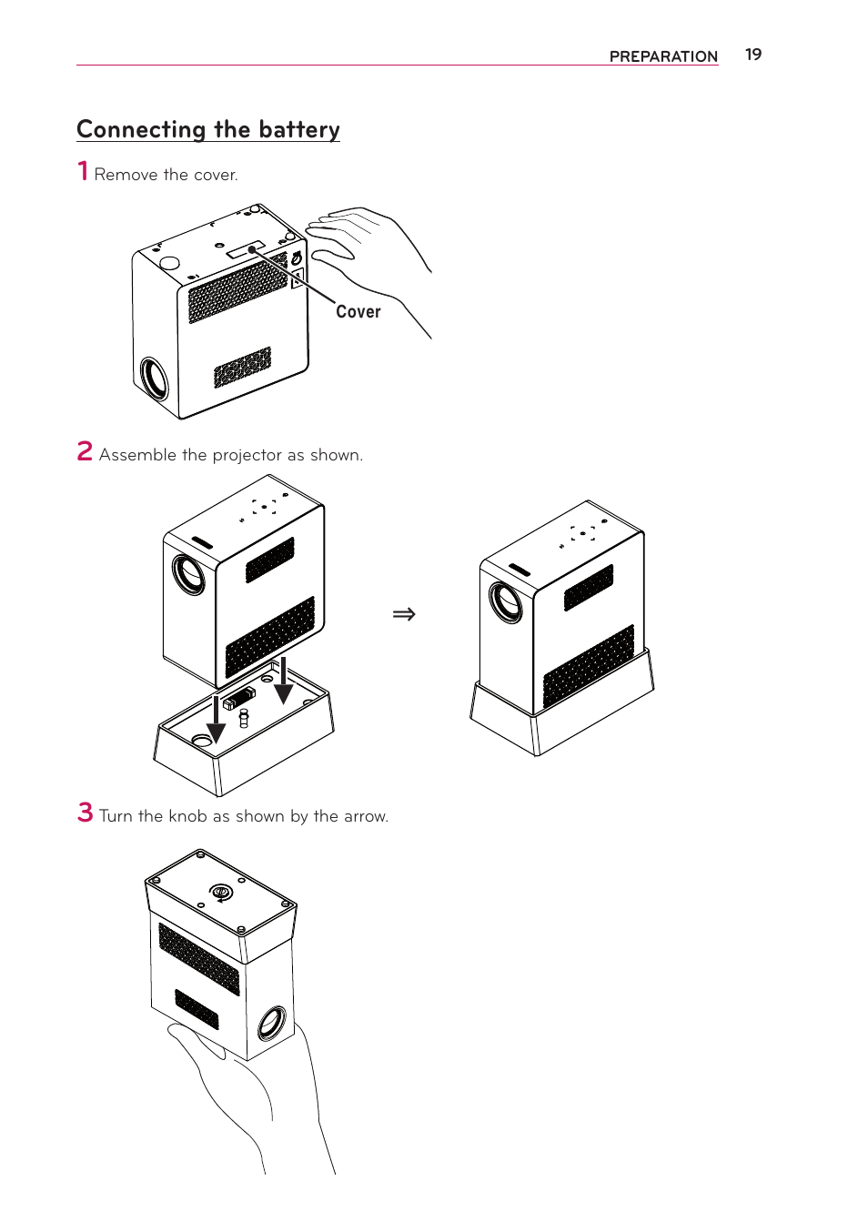 Connecting the battery | LG PG65U User Manual | Page 19 / 68