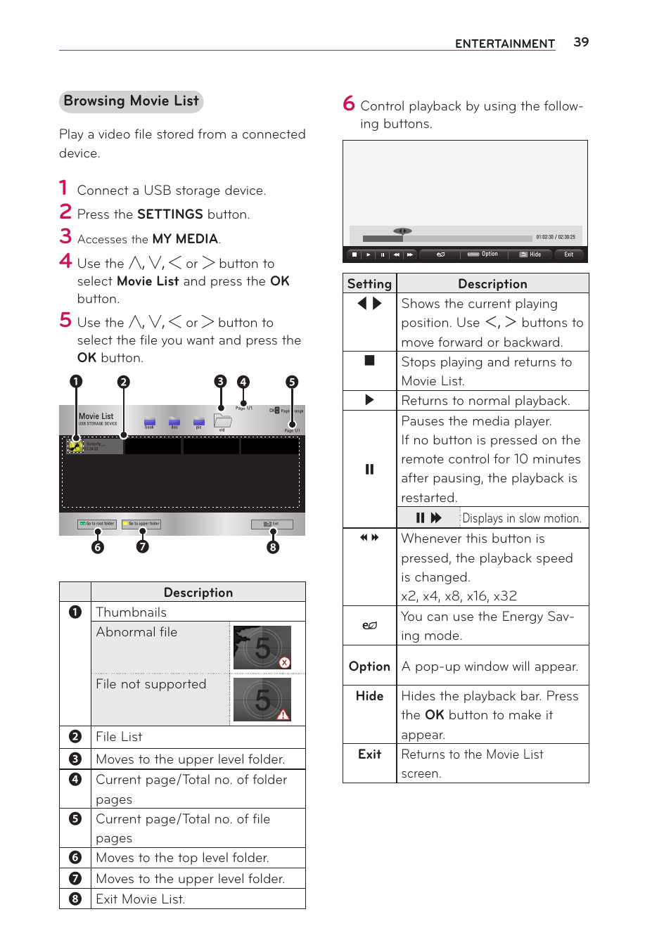 Browsing movie list | LG PG65U User Manual | Page 39 / 68