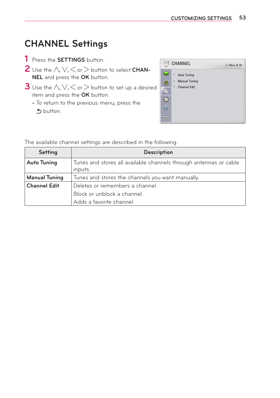 Channel settings | LG PG65U User Manual | Page 53 / 68