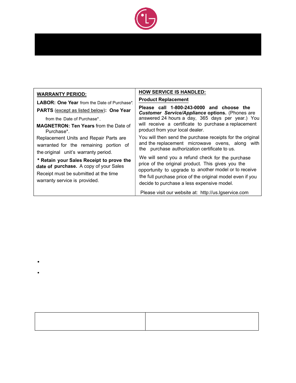 Lg microwave oven limited warranty — usa, Model lrmp1270st | LG LRMP1270ST User Manual | Page 27 / 28