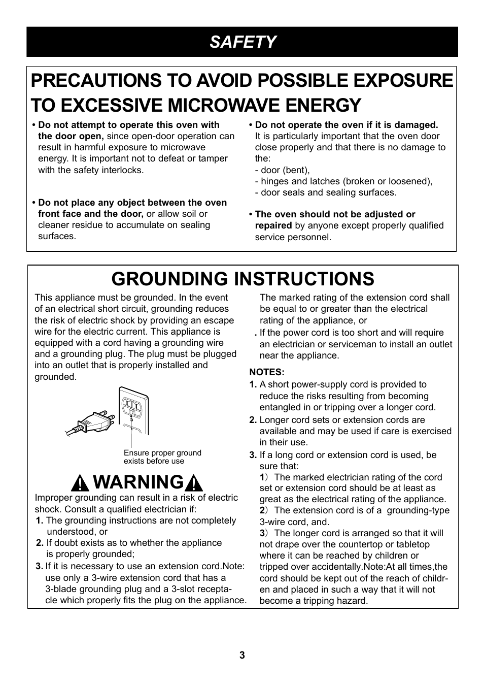 Warning, Safety | LG LRMP1270ST User Manual | Page 3 / 28