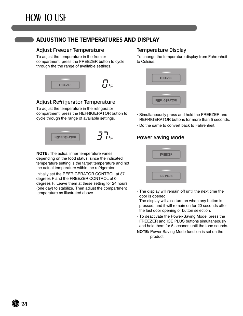 24 adjusting the temperatures and display | LG LMX28983ST User Manual | Page 24 / 46