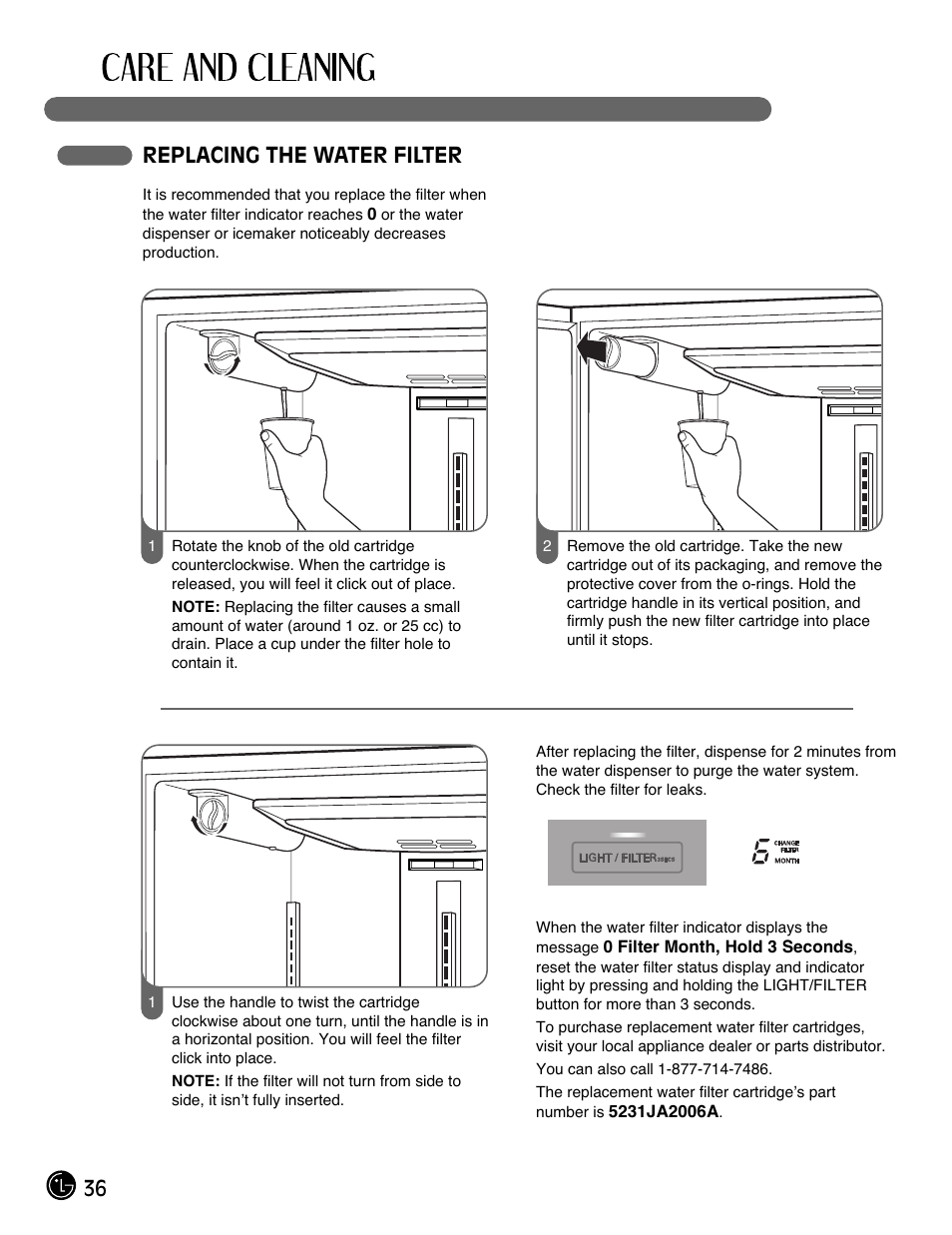 36 replacing the water filter | LG LMX28983ST User Manual | Page 36 / 46