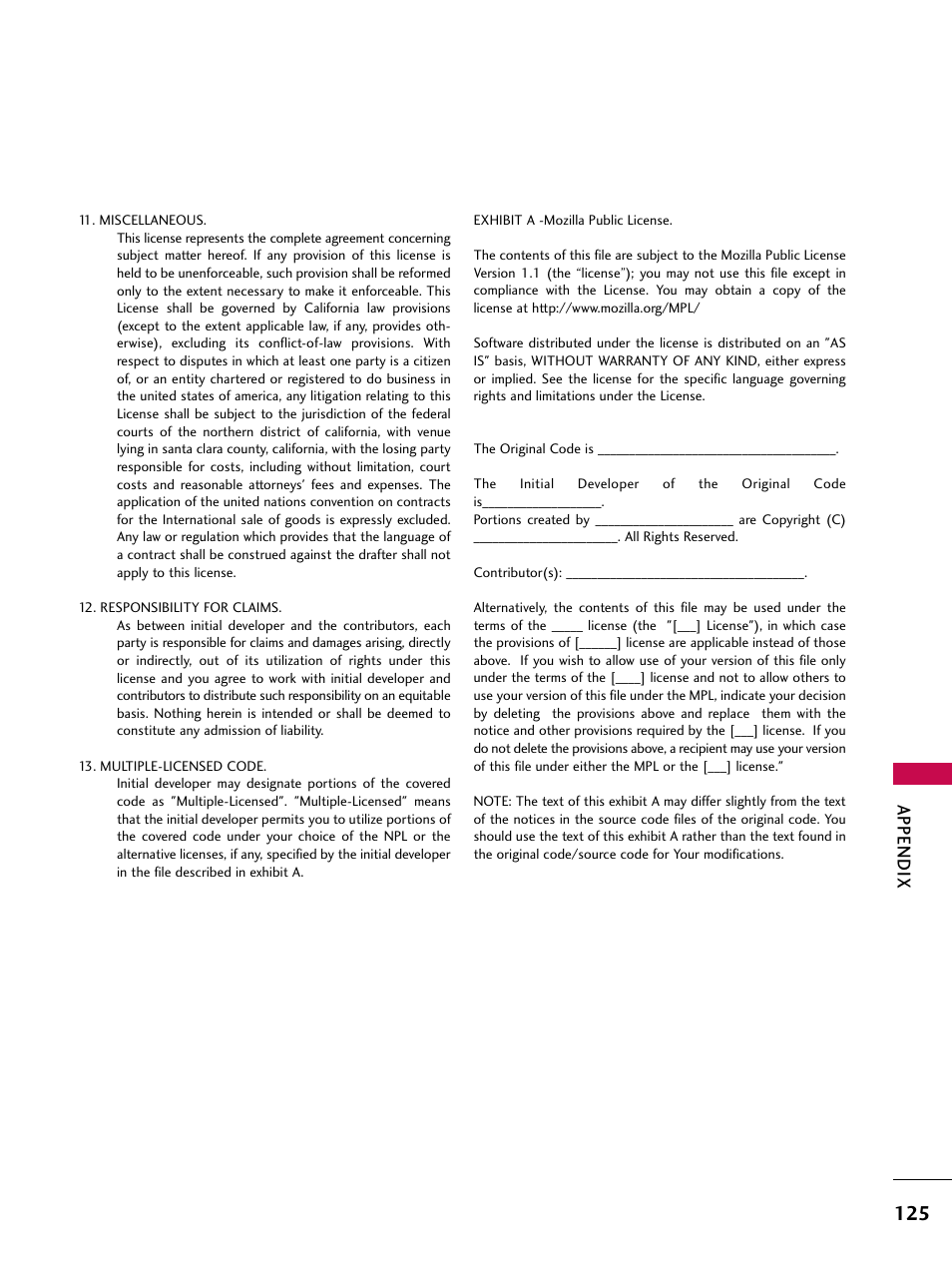 Appendix | LG 26LD360L User Manual | Page 126 / 127