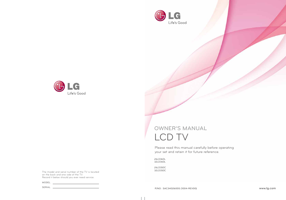 Lcd tv, Owner’s manual | LG 26LD360L User Manual | Page 127 / 127