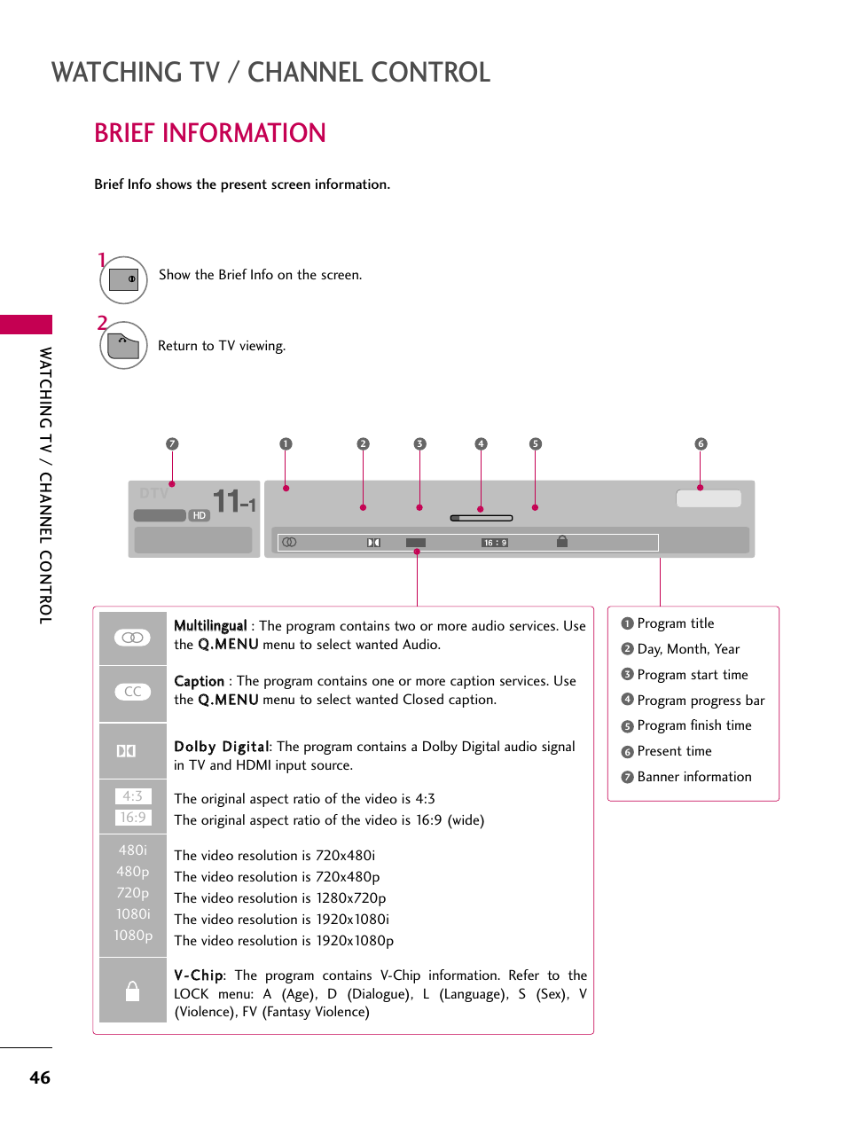 Brief information, Watching tv / channel control, Wa tching tv / channel contr ol | LG 26LD360L User Manual | Page 47 / 127
