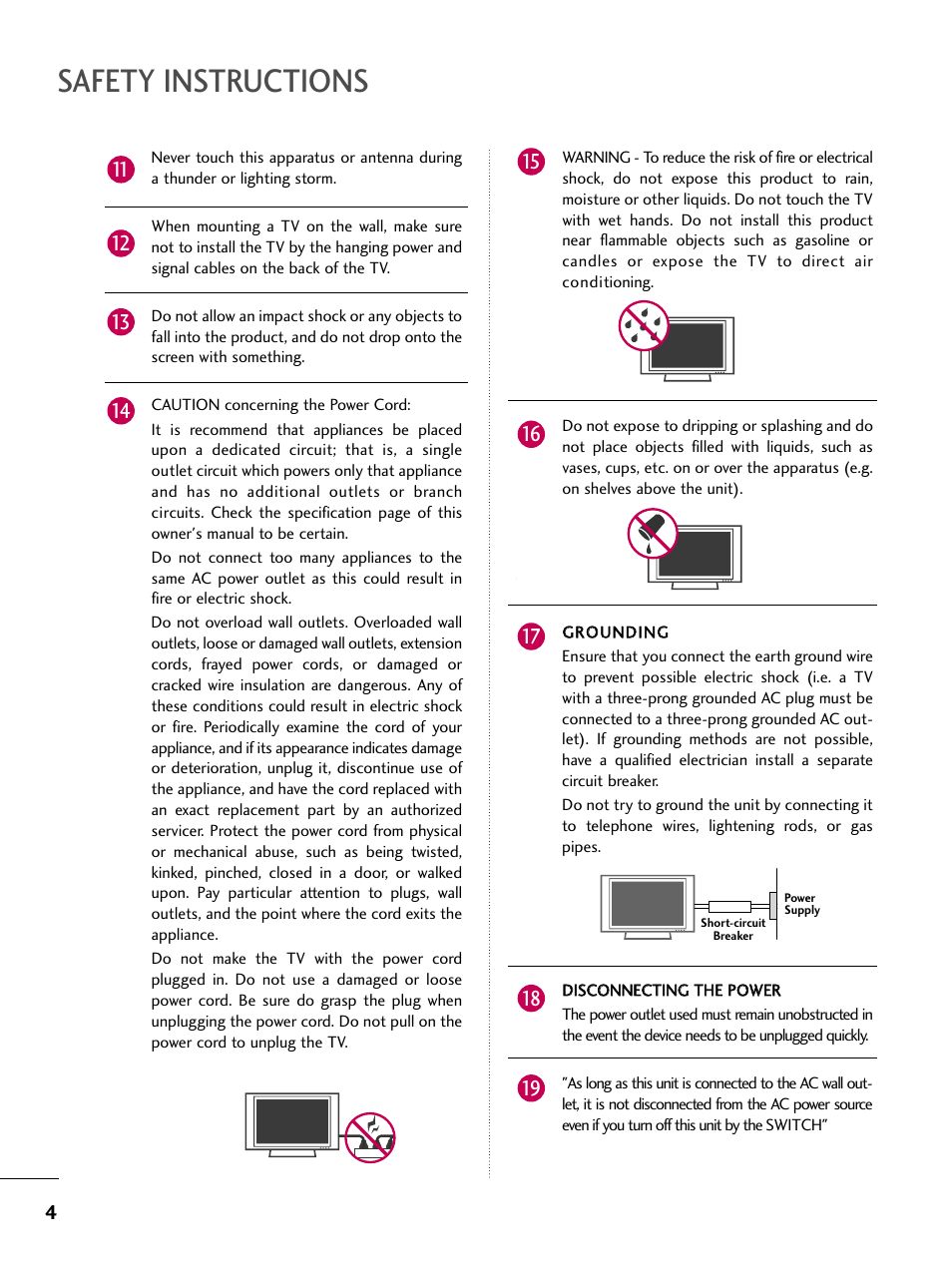Safety instructions | LG 26LD360L User Manual | Page 5 / 127