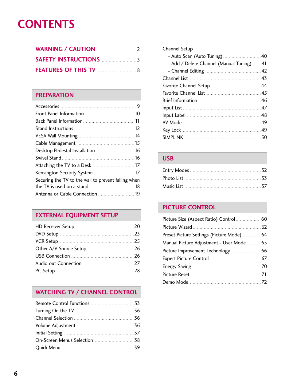LG 26LD360L User Manual | Page 7 / 127
