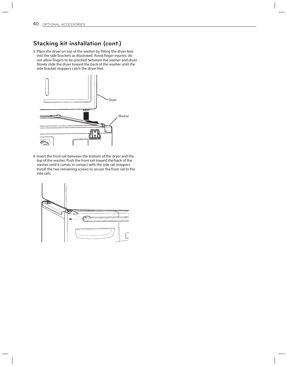 Stacking kit installation (cont.) | LG DLG3051W User Manual | Page 40 / 84